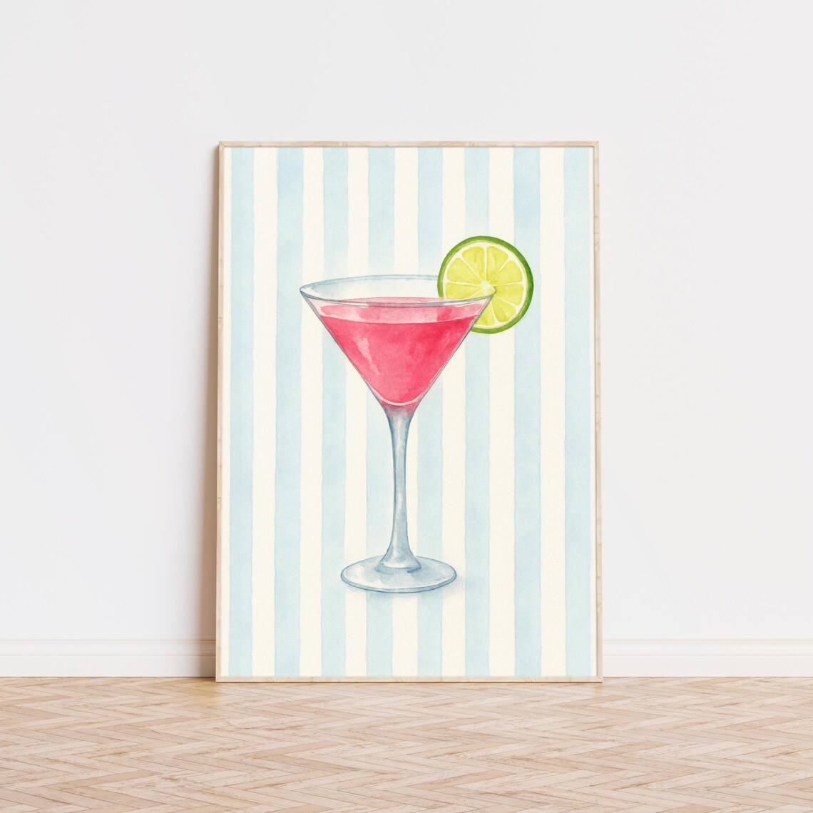 Cosmopolitan Cocktail Art Print, Coastal Bar Cart