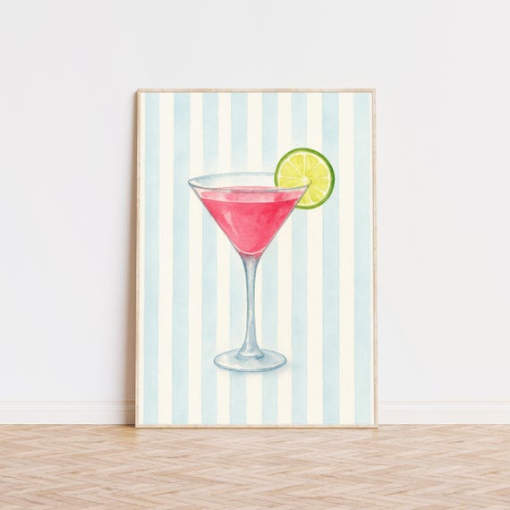 Cosmopolitan Cocktail Art Print, Coastal Bar Cart