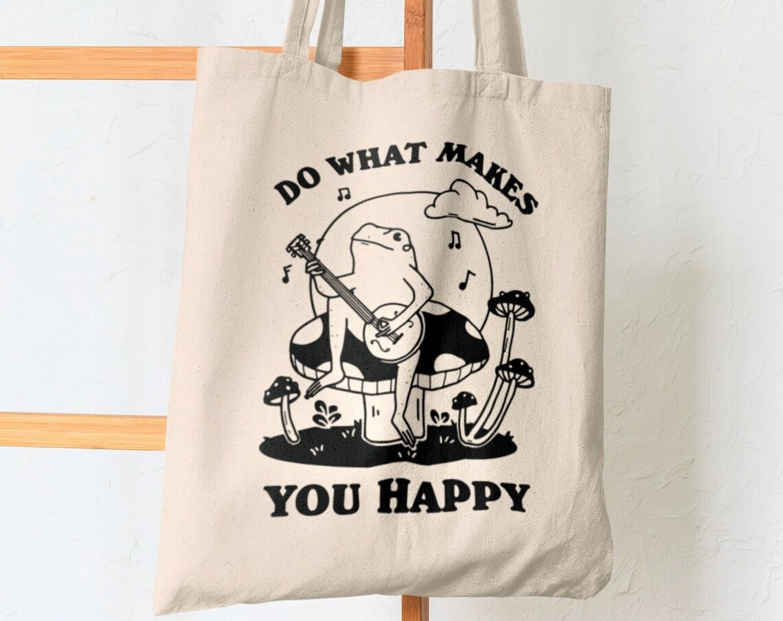Do What Makes You Happy Banjo Frog Playing Guitar Mushroom Tote Bag