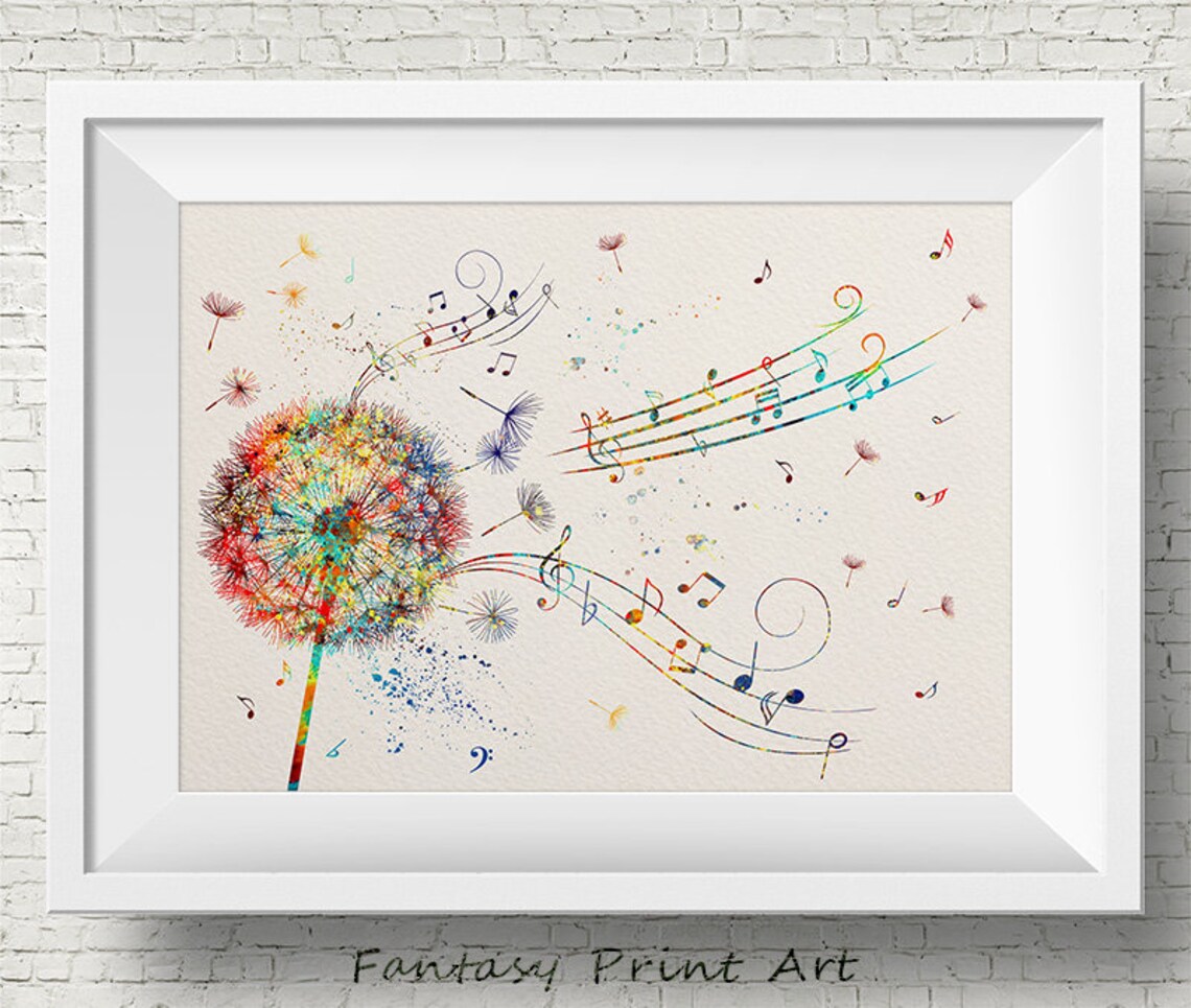 Dandelion Flower Music Notes Watercolor Art Print
