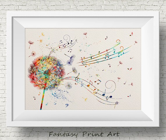 Dandelion Flower Music Notes Watercolor Art Print