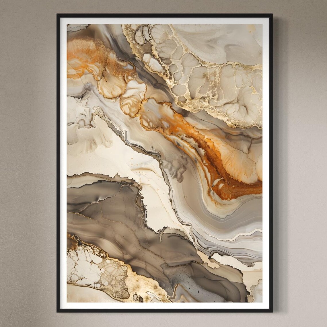 Cream Beige Marble Abstract Fluid Ink Elegant Minimalist Art Print
