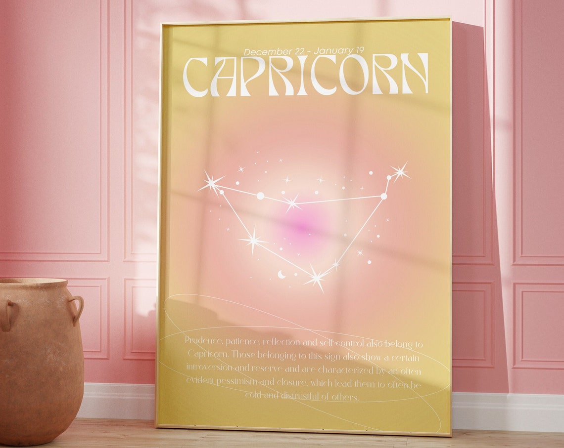 Capricorn Zodiac Constellation Yellow Aura Gradient Star Sign Poster - Image 3