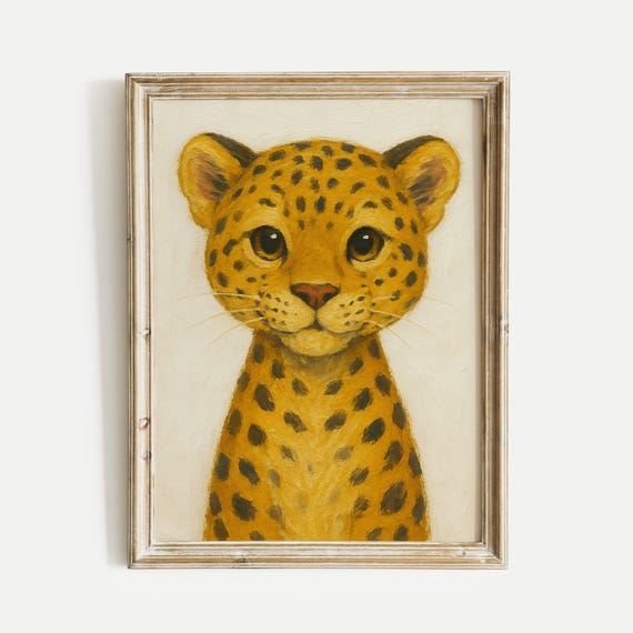 Leopard Oil Painting Poster African Animal Wall Art Print Vintage Safari Wildlife Gallery Nursery Decor