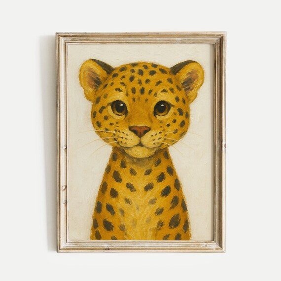 Spotted Leopard Cub Portrait Oil Painting Cute Wildlife Poster