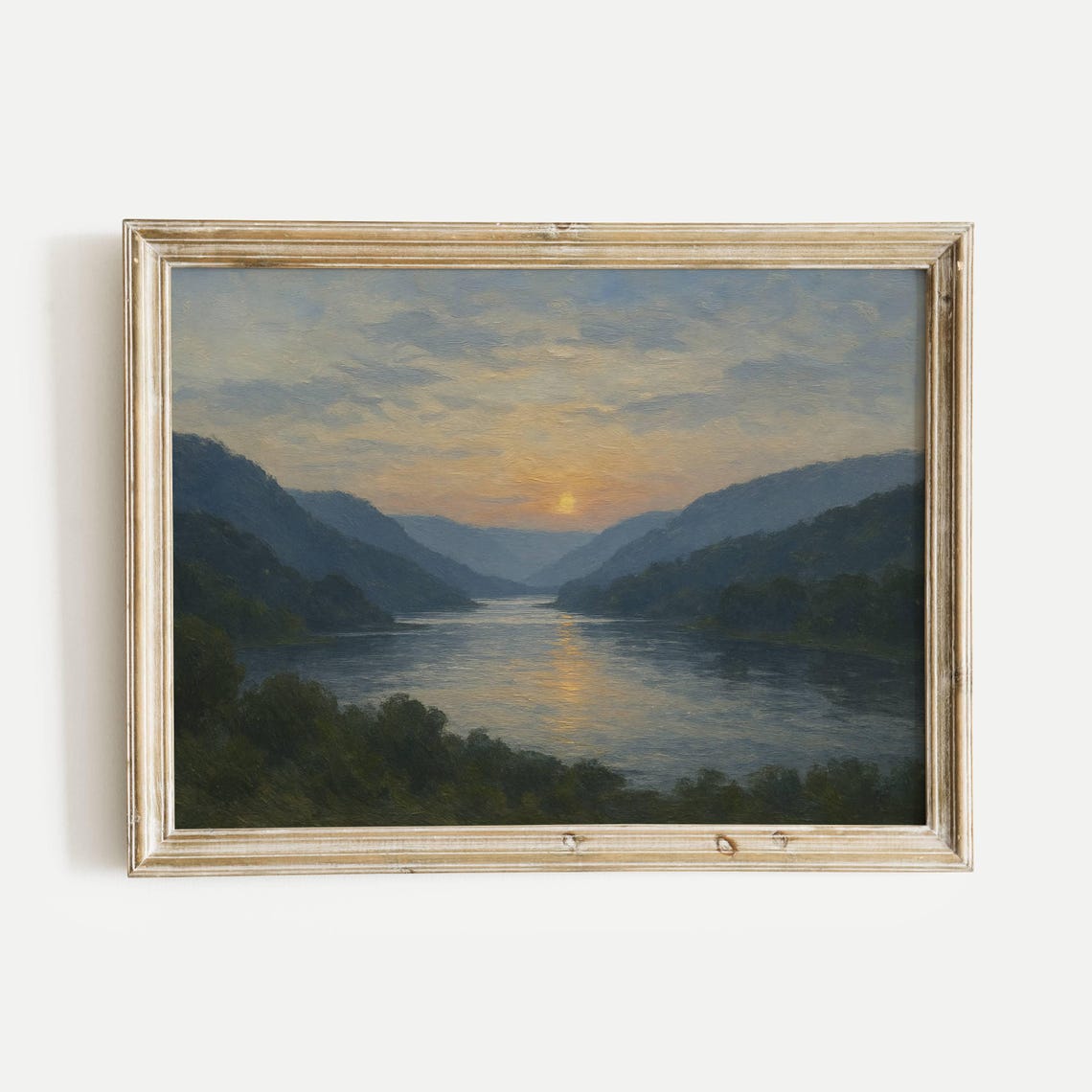 River Valley Sunset Golden Light Tranquil Waters Oil Painting Poster