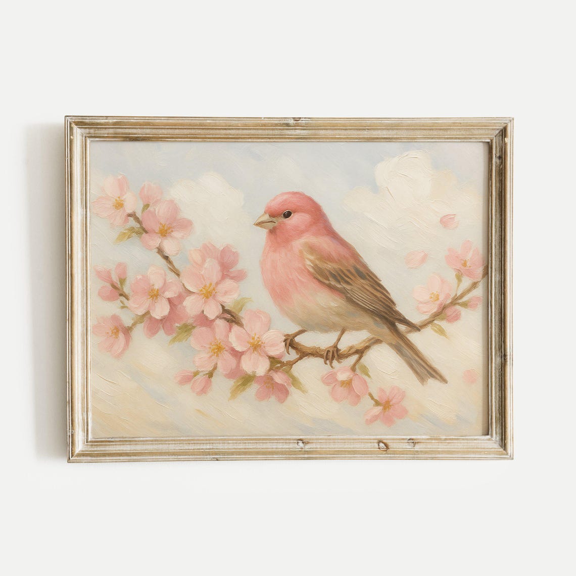 House Finch Pink Oil Painting Print Vintage Wall Art Home And Office Living Room Bedroom Nursery Decor