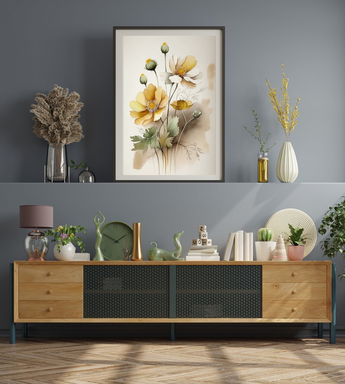 Watercolor Yellow Wildflowers Botanical Minimalist Art Poster - Image 3