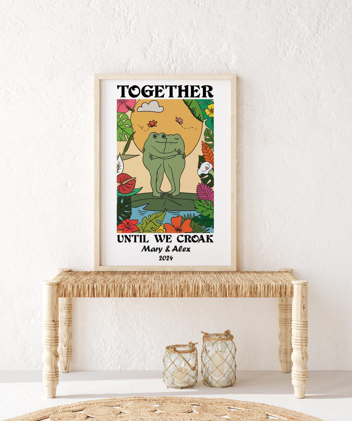 Together Until We Croak Hugging Frog Couple Anniversary Art Poster - Image 2