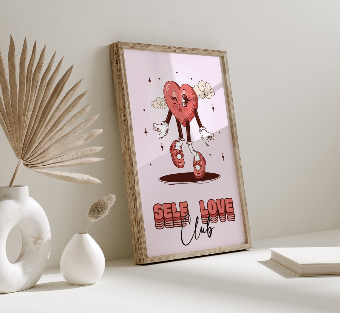 Self Love Club Retro Heart Character Pink Skates Quote Poster - Image 3