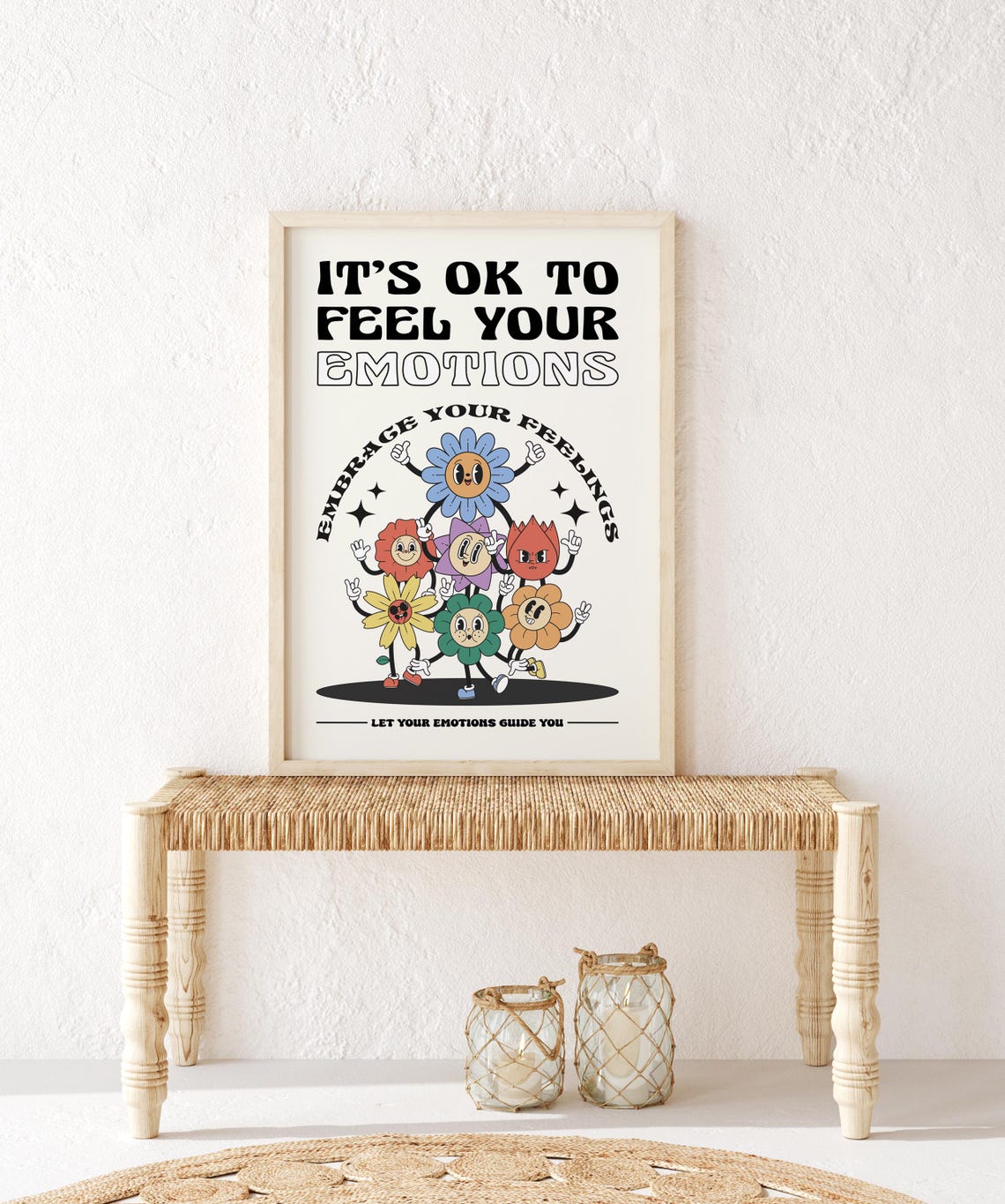 It Is Ok To Feel Your Emotions Retro Flower Kids Affirmation Poster - Image 2