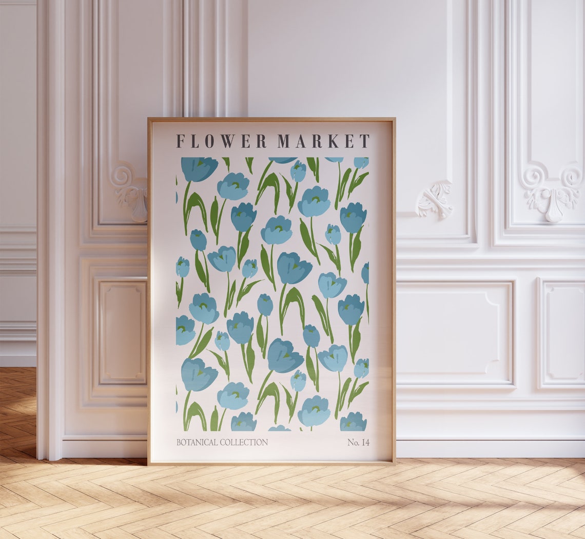 Blue Tulip Field Flower Market Botanical Collection No 14 Poster - Image 3