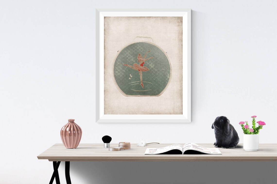 Vintage Ballet Dancer Pink Tutu Turquoise Circle Girls Nursery Art Print