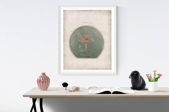 Vintage Ballet Dancer Pink Tutu Turquoise Circle Girls Nursery Art Print