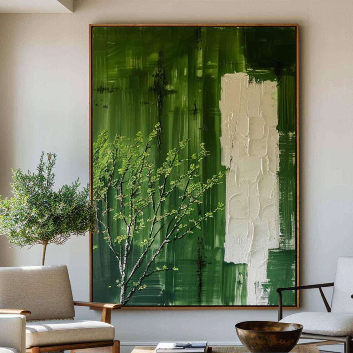 Emerald Green Abstract Tree White Texture Modern Botanical Poster - Image 5