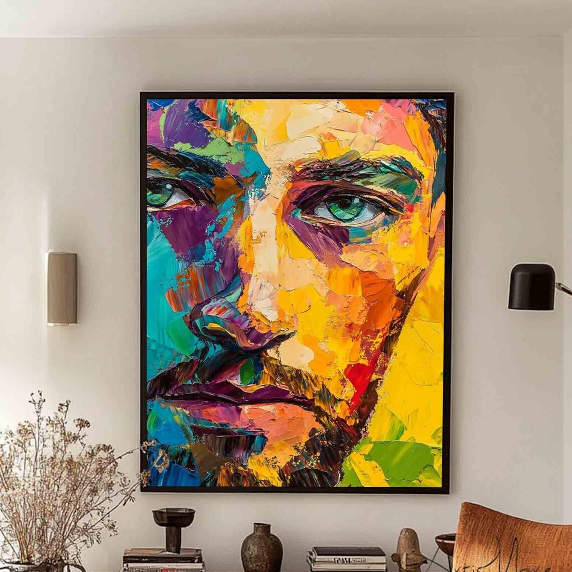Vertical Pop Art Man Face Colorful Abstract Portrait Canvas Poster - Image 5