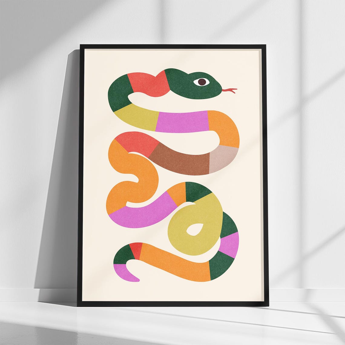 Colorful Segmented Snake Playful Modern Reptile Illustration Print
