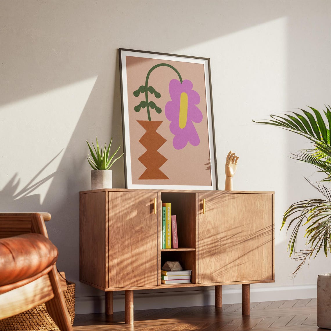 Abstract Purple Flower Terracotta Vase Modern Botanical Print - Image 3