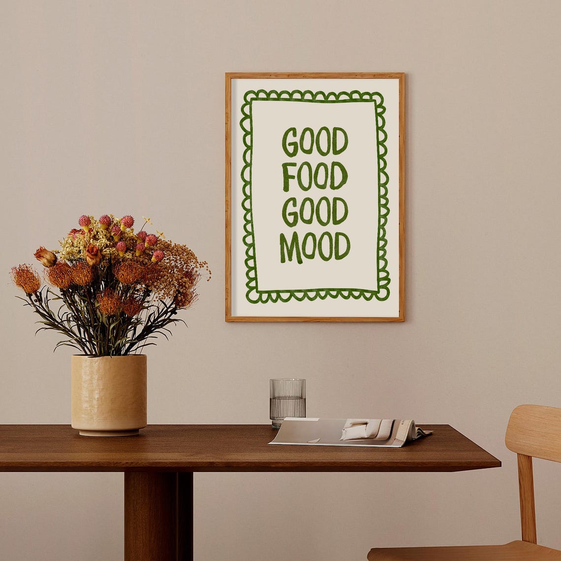 Good Food Good Mood Kitchen Quote Green Hand Lettered Decor Print - Image 4