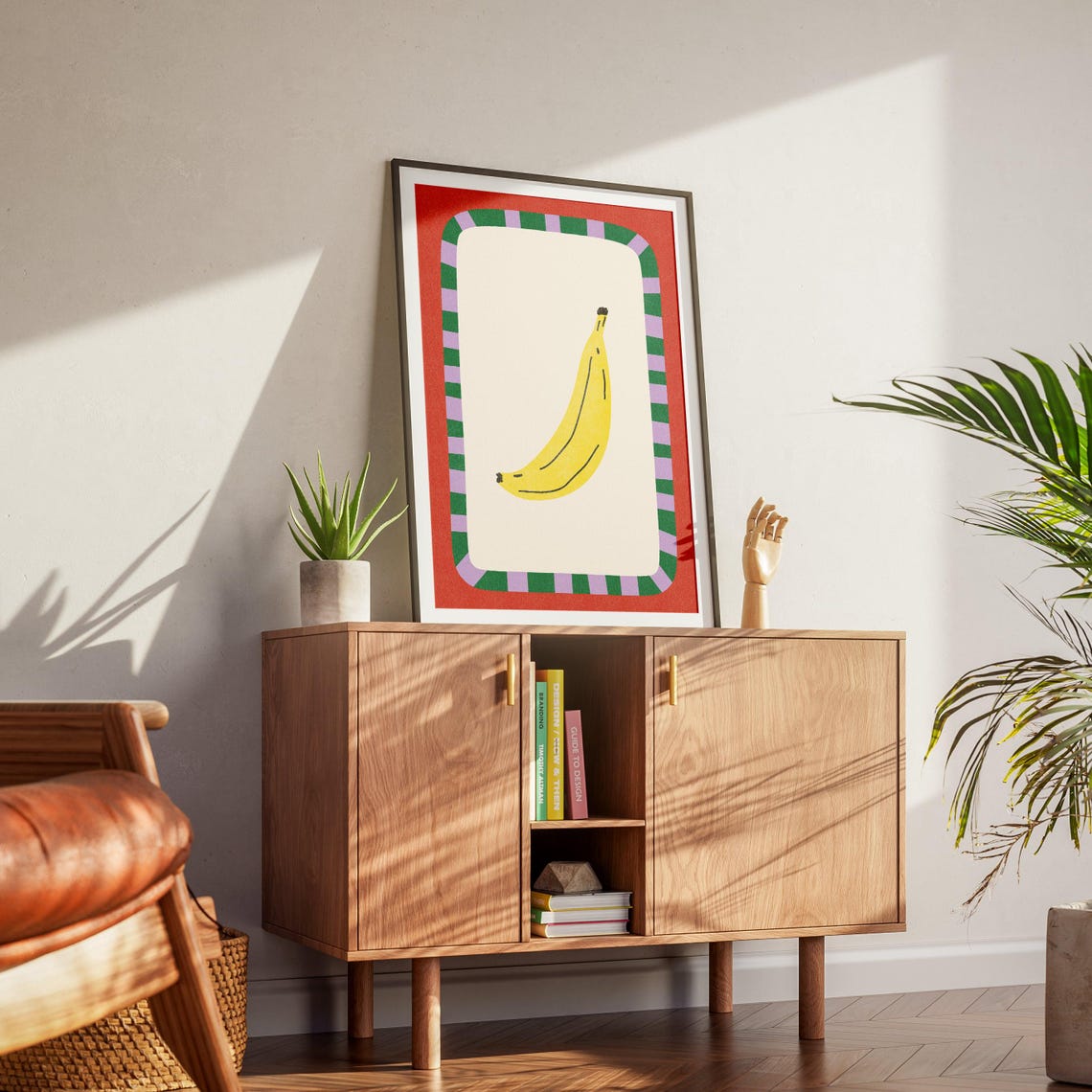 Colorful Yellow Banana Retro Fruit Illustration Kitchen Poster - Image 3