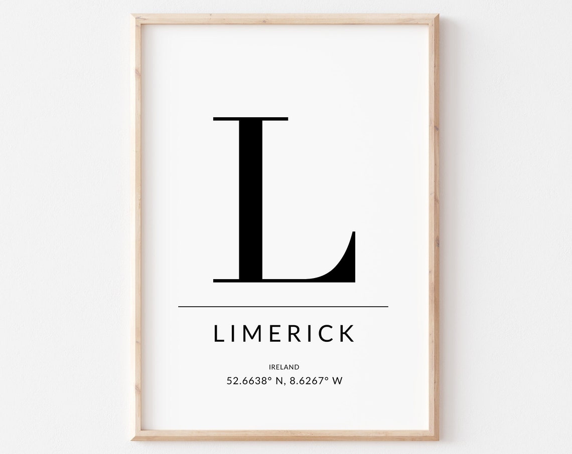 Limerick Ireland GPS Coordinates Initial L Minimalist Poster Keepsake