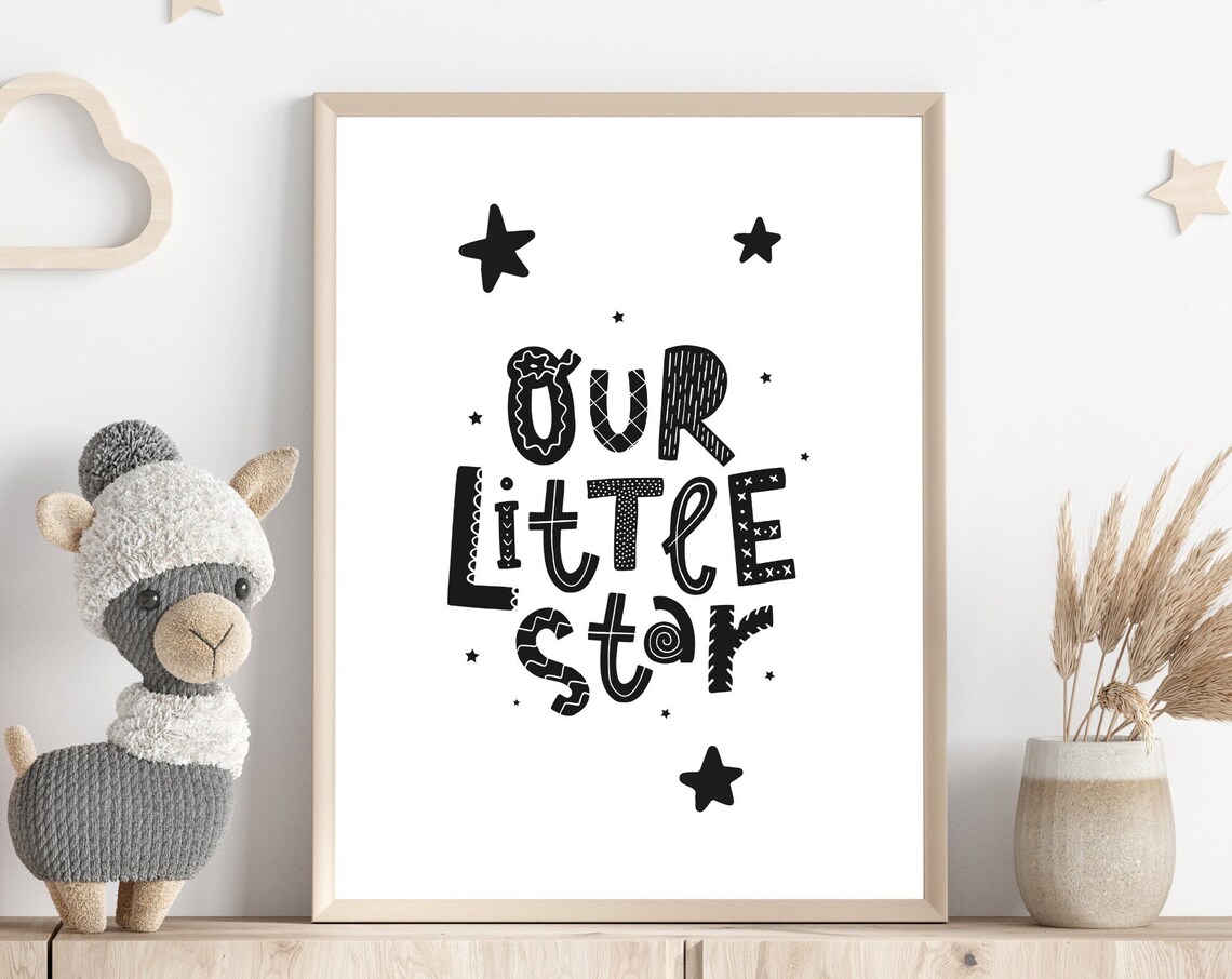 Our Little Star Black and White Nursery Typography Poster for Baby