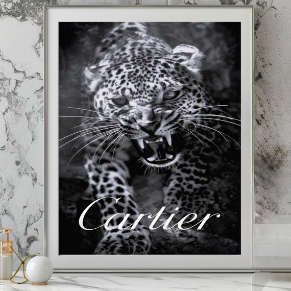 Cartier Black And White Leopard Snarl Close Up Luxury Poster