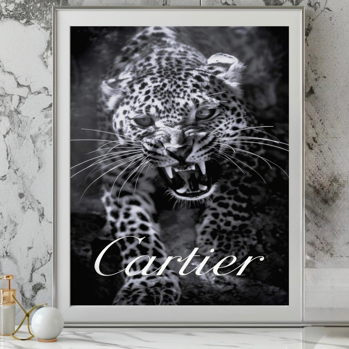 Cartier Black And White Leopard Snarl Close Up Luxury Poster