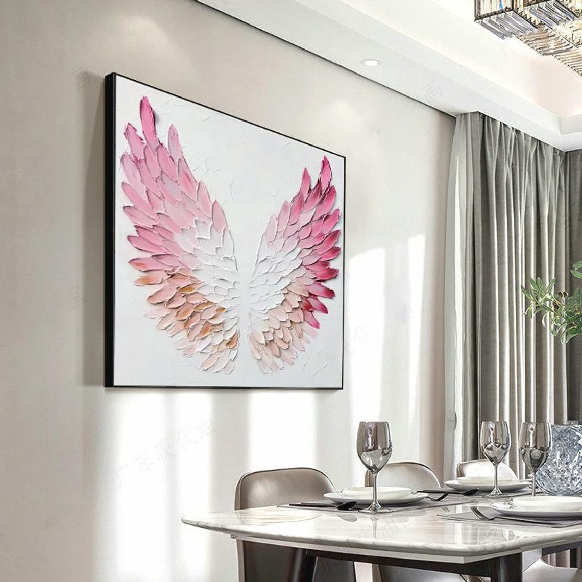 Blush Pink Angel Wings Minimalist Modern Artwork Canvas Poster - Image 2