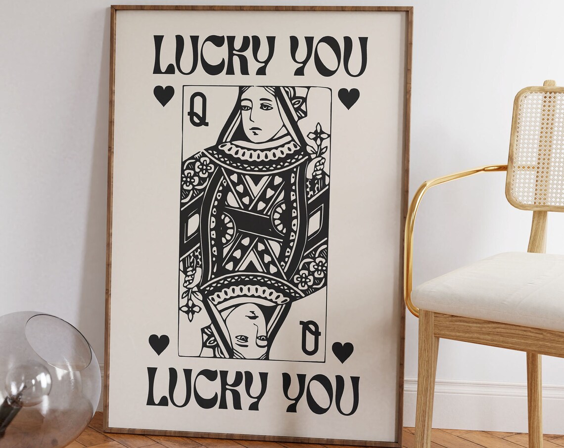 Lucky You Queen Of Hearts Retro Art Print