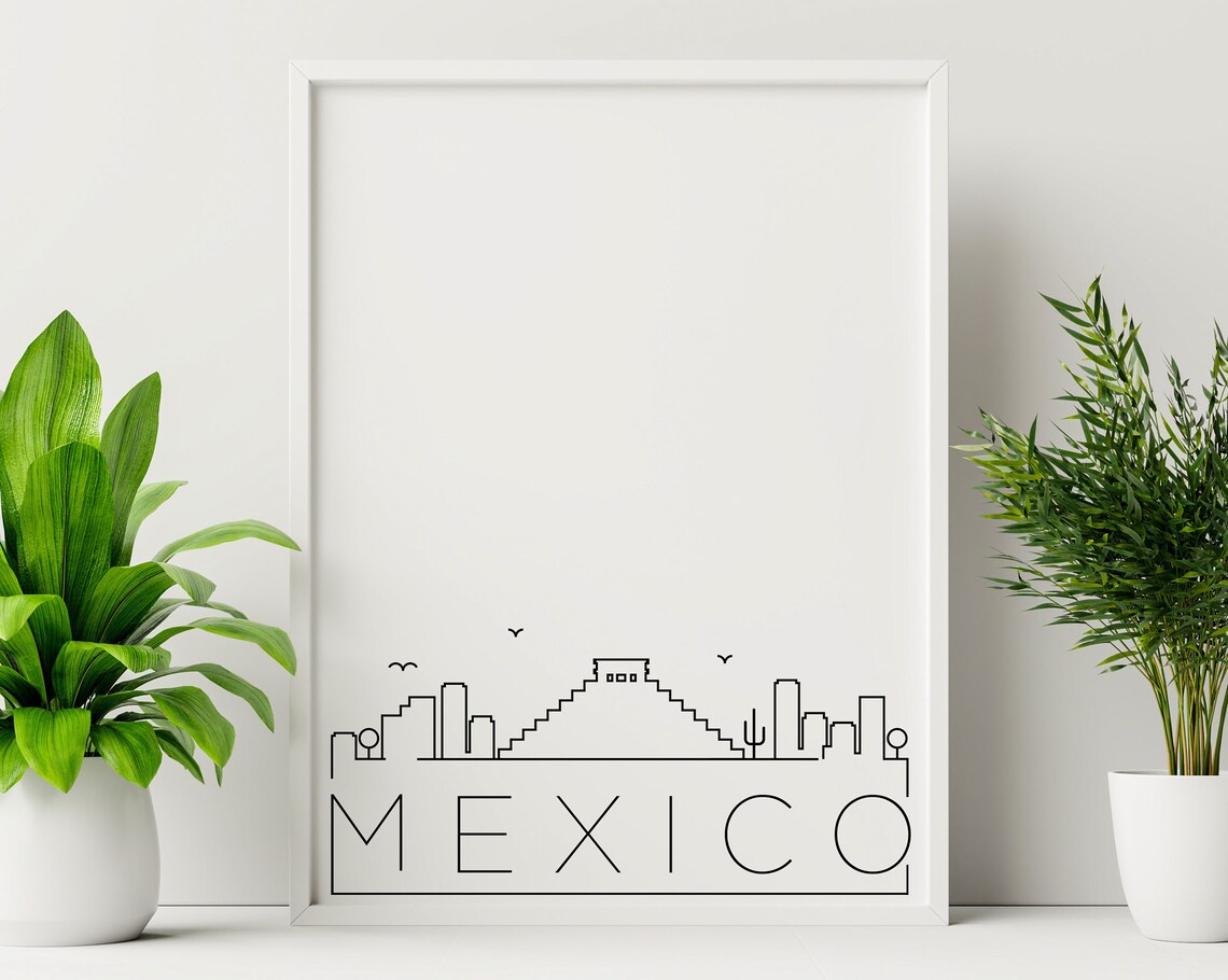 Mexico Skyline, Simple Black And White Poster