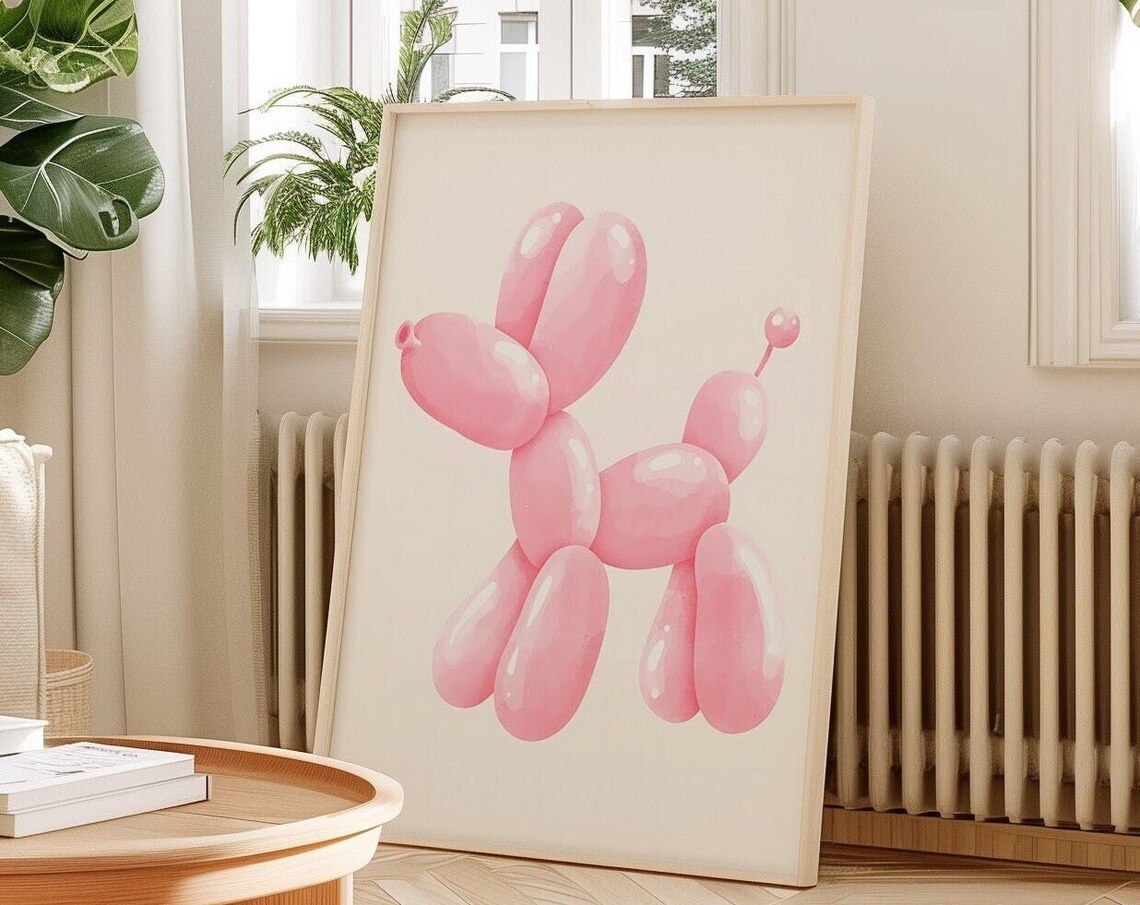 Pink Balloon Dog Cute Preppy Pop Art Teen Bedroom Decor Poster