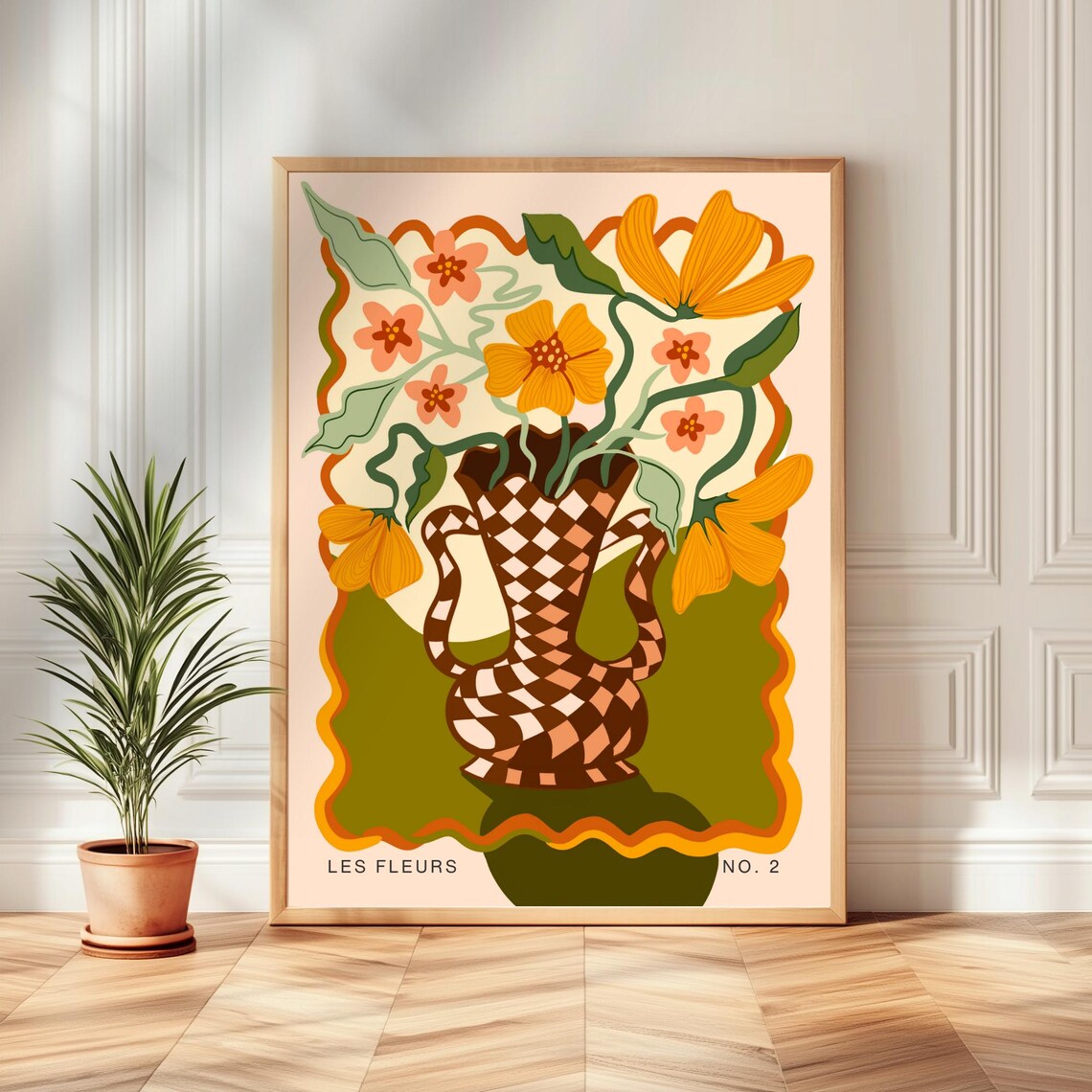 Retro Boho Flower Vase Art Print, Floral Wall Decor