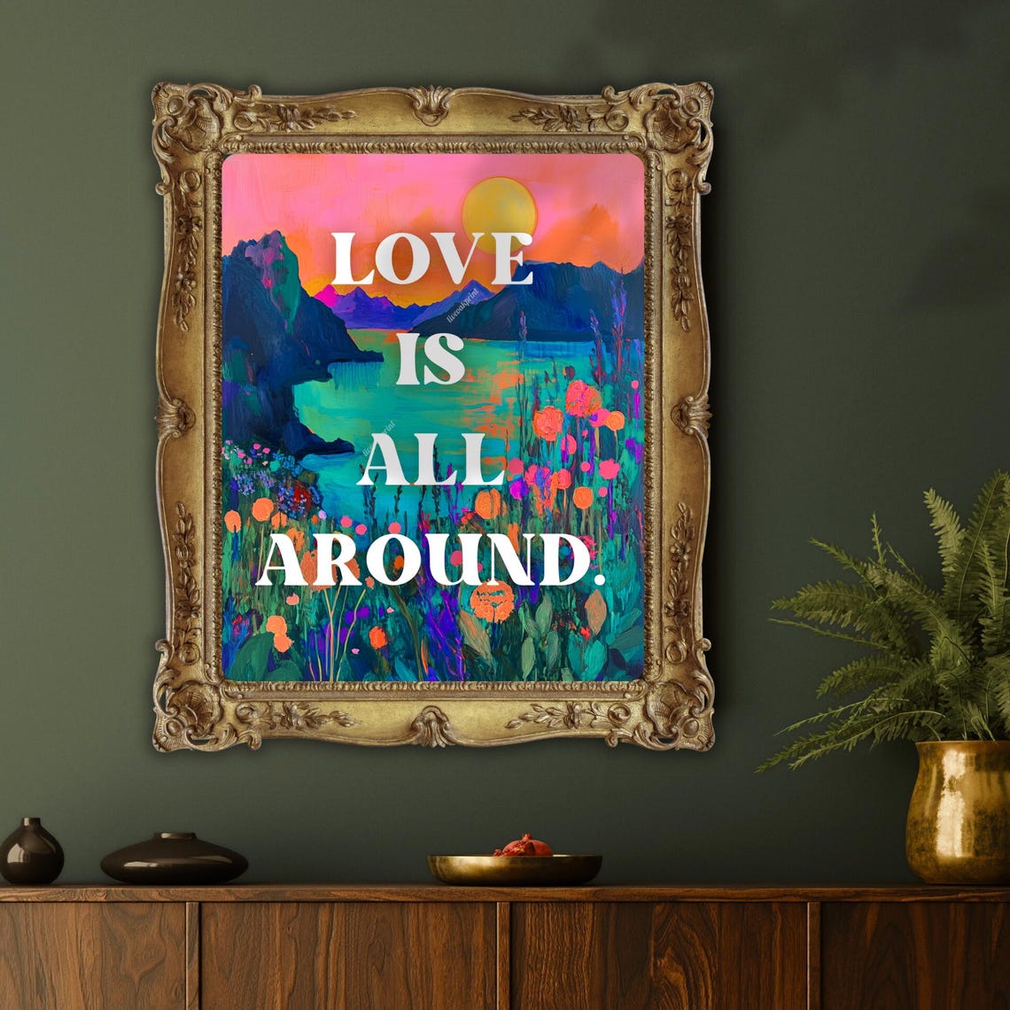 Love Is All Around Coastal Sunset Typography Motivational Poster - Image 2