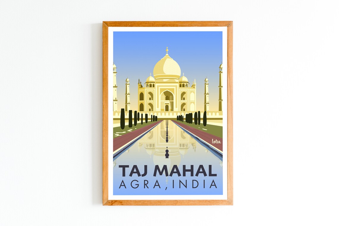 Taj Mahal Agra India Landmark Vintage Style Travel Decor Poster