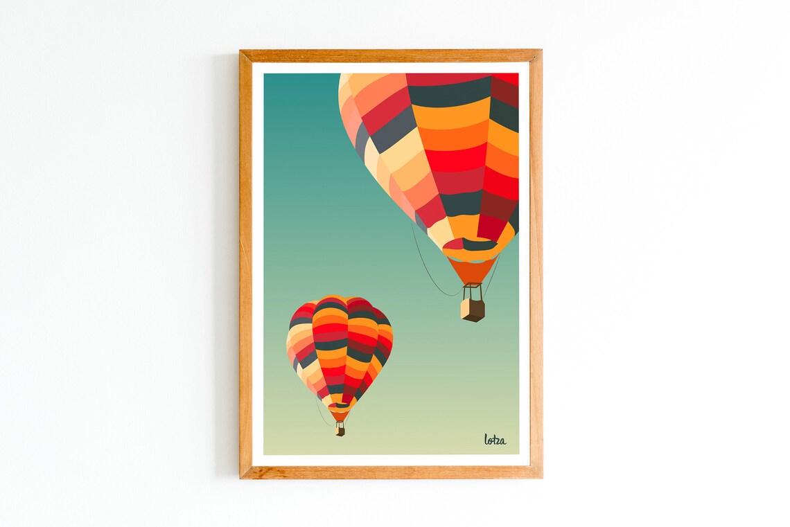 Hot Air Balloons Vintage Minimalist Travel Poster