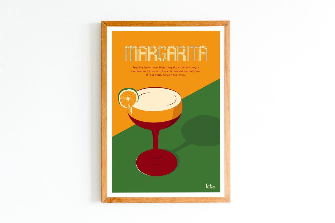 Margarita Cocktail Recipe Retro Kitchen Bar Decor Style Poster