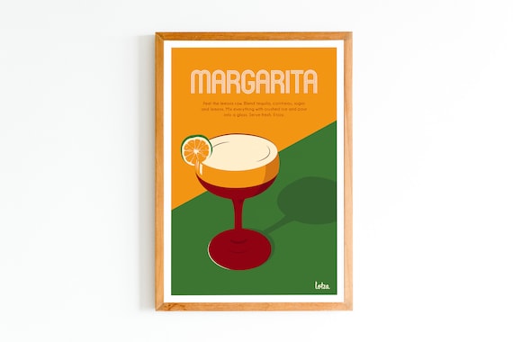 Margarita Cocktail Recipe Retro Kitchen Bar Decor Style Poster