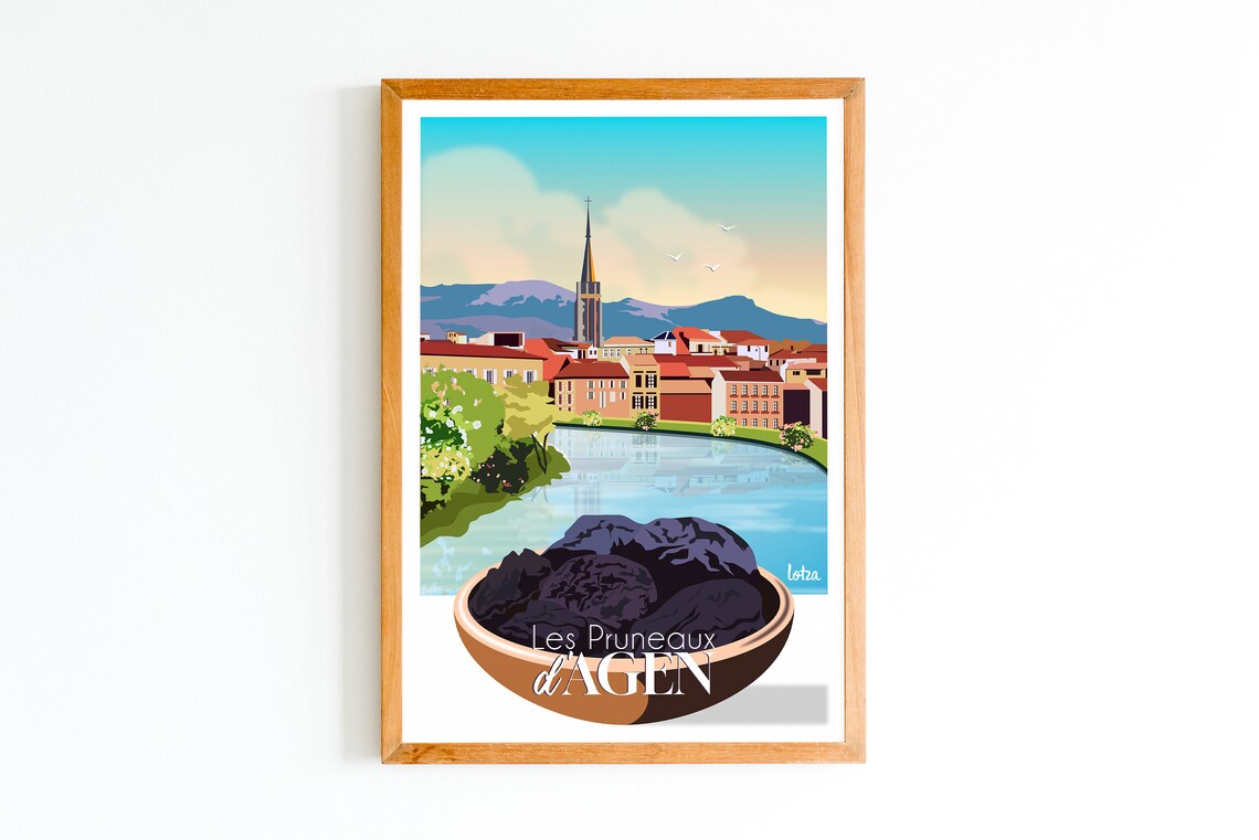Les Pruneaux d Agen French Prune Bowl Town Vintage Travel Poster