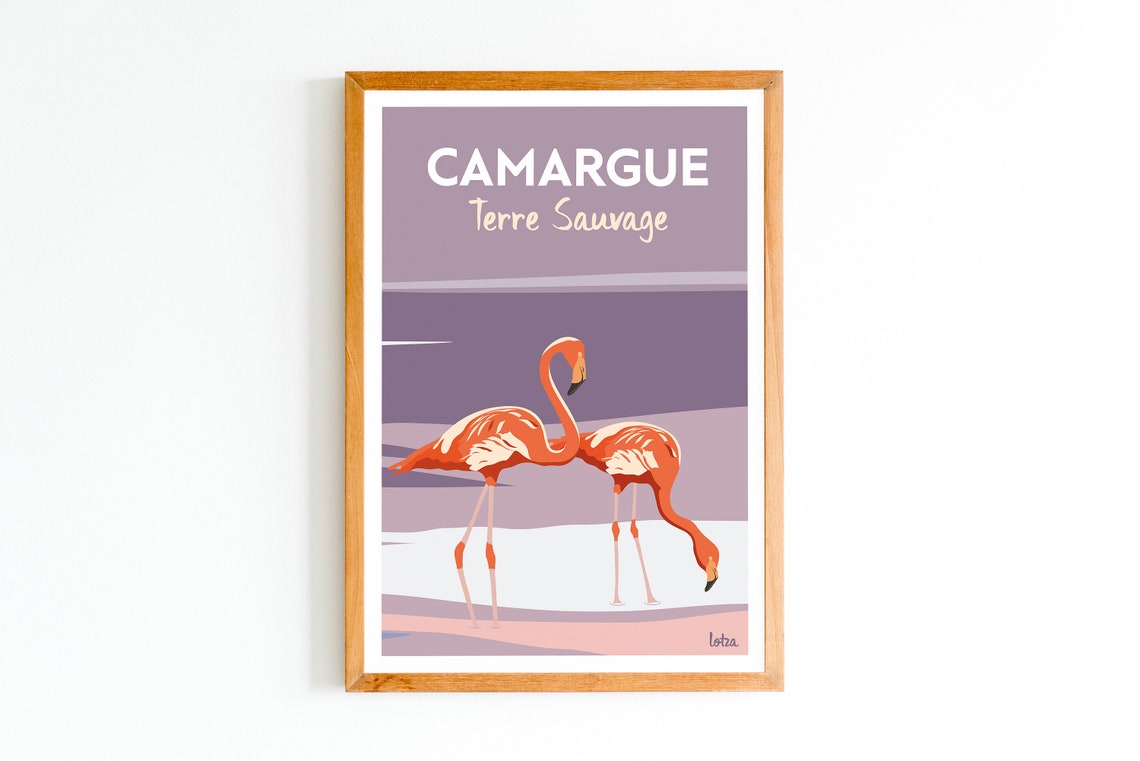 Camargue Terre Sauvage Flamingos Minimalist Vintage Travel Poster