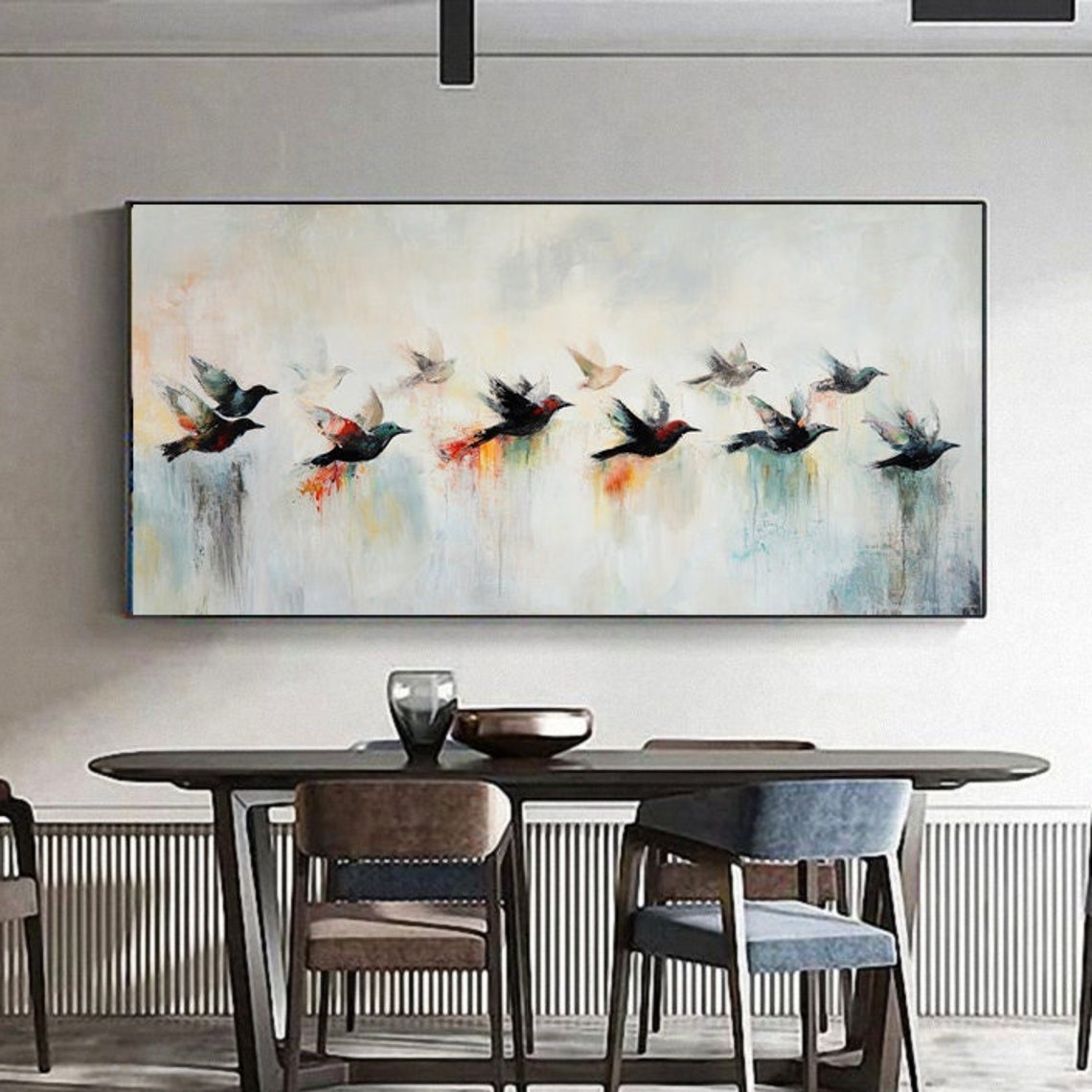 Colorful Birds in Flight Across a Soft Dreamy Pastel Sky Poster