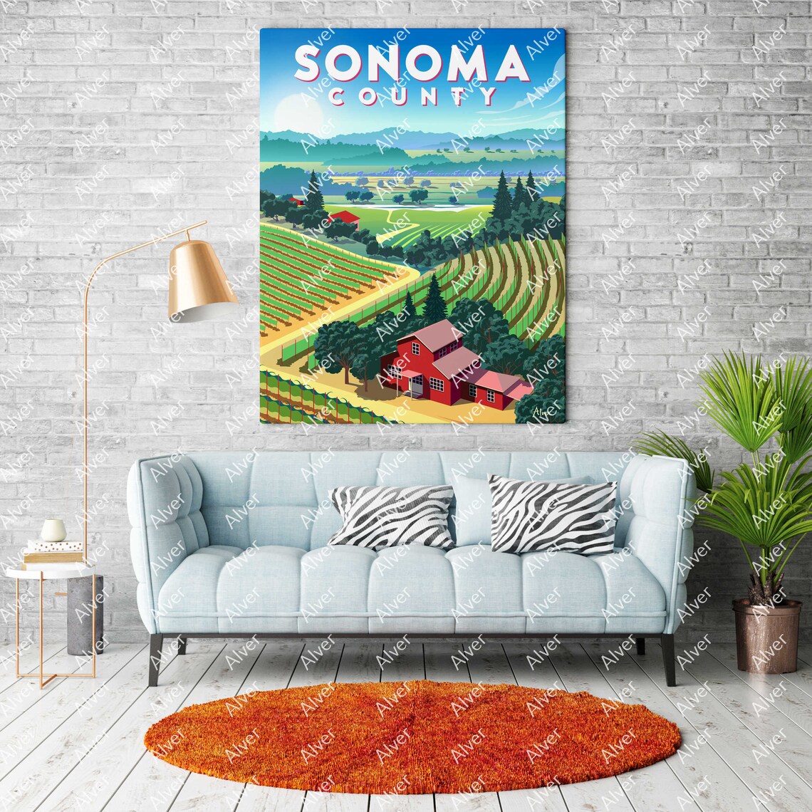 Sonoma County California Vineyard Hills Red Barn Wine Country Poster - Image 2