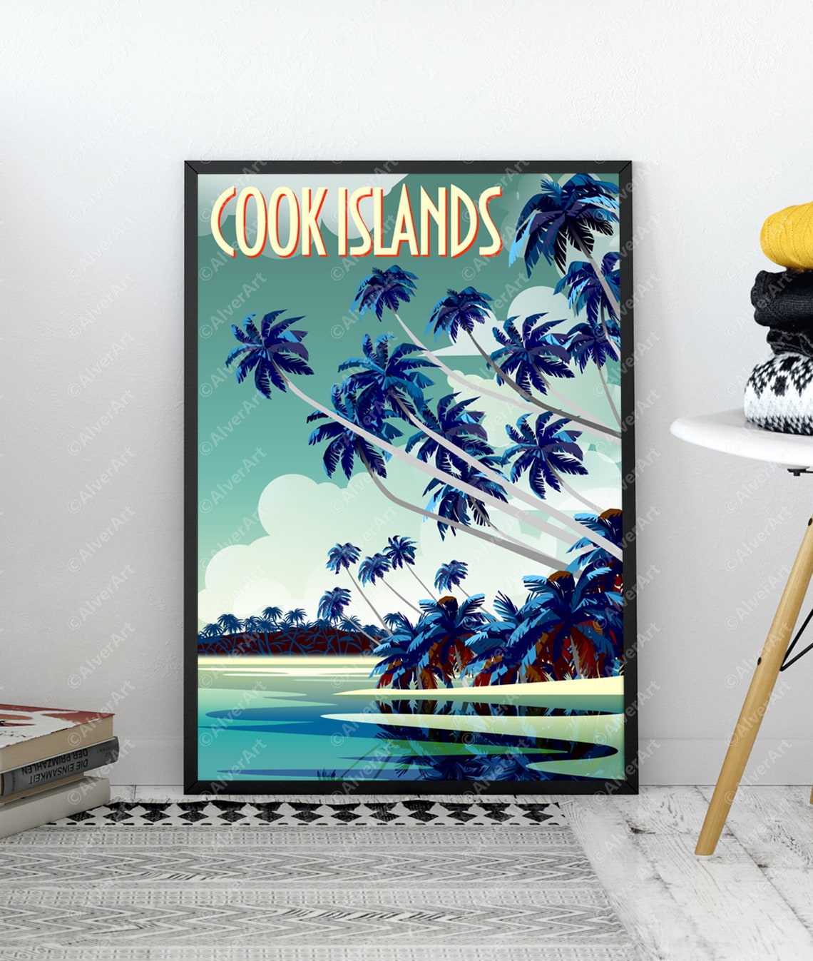 Cook Islands Tropical Palm Trees Turquoise Lagoon Scene Poster - Image 2
