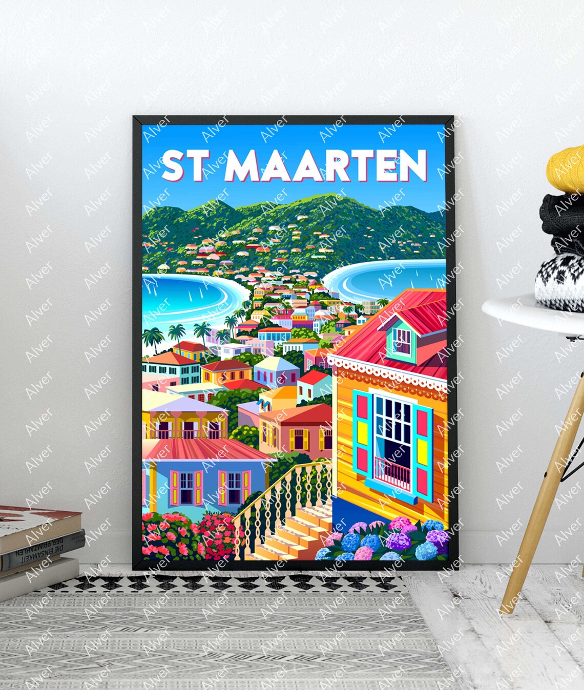 Caribbean Print St Maarten Poster Tropical Travel Print Caribbean Wall Art Unframed - Image 3
