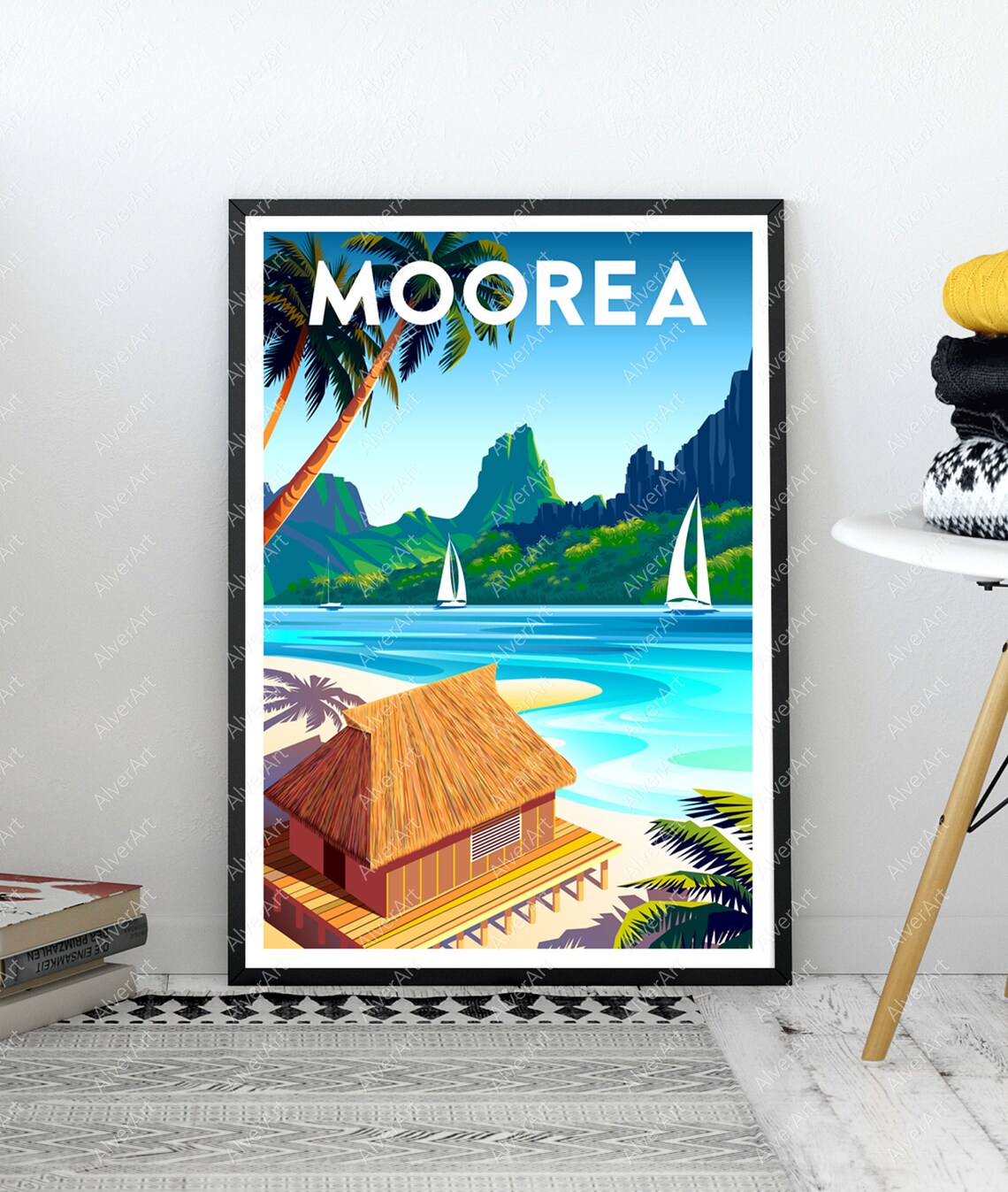 Moorea Poster French Polynesia Poster Tropical Travel Print Moorea Wall Art Unframed - Image 3