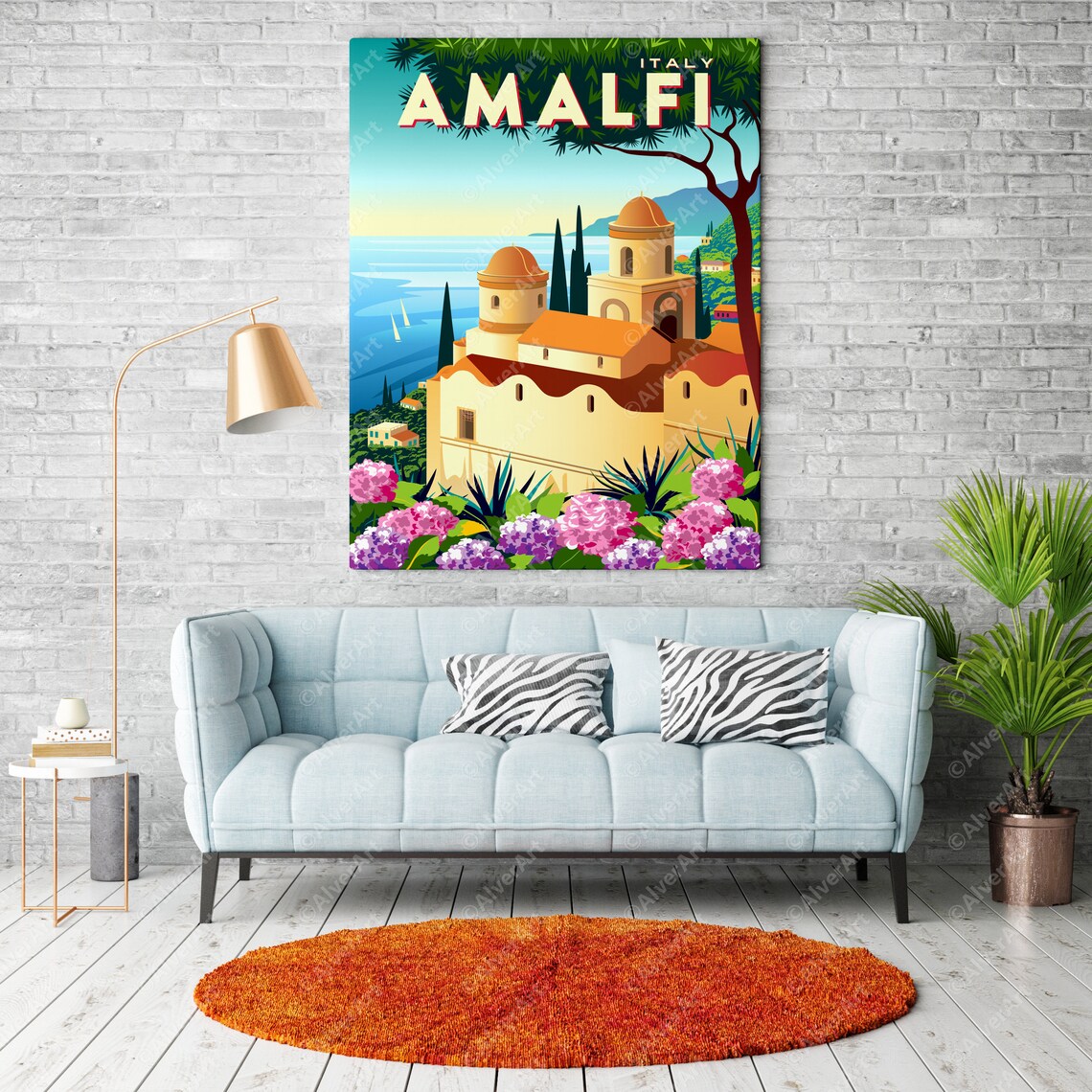 Amalfi Italy Coast Church Domes Sea View Vintage Travel Poster - Image 2