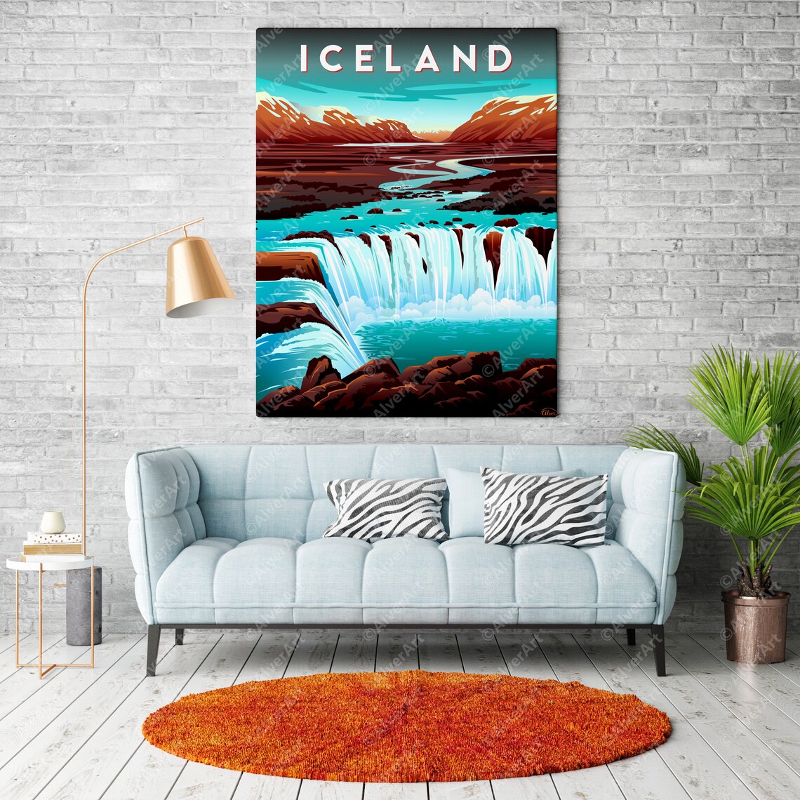 Iceland Waterfall Glacial River Volcanic Highlands Travel Poster - Image 2