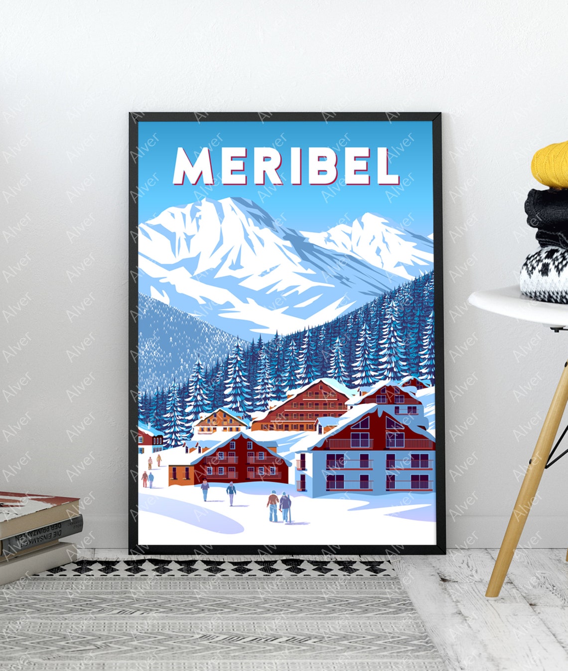 France Poster Meribel Poster France Travel Print French Alps Poster Winter Wall Art Skiing Poster Unframed - Image 3