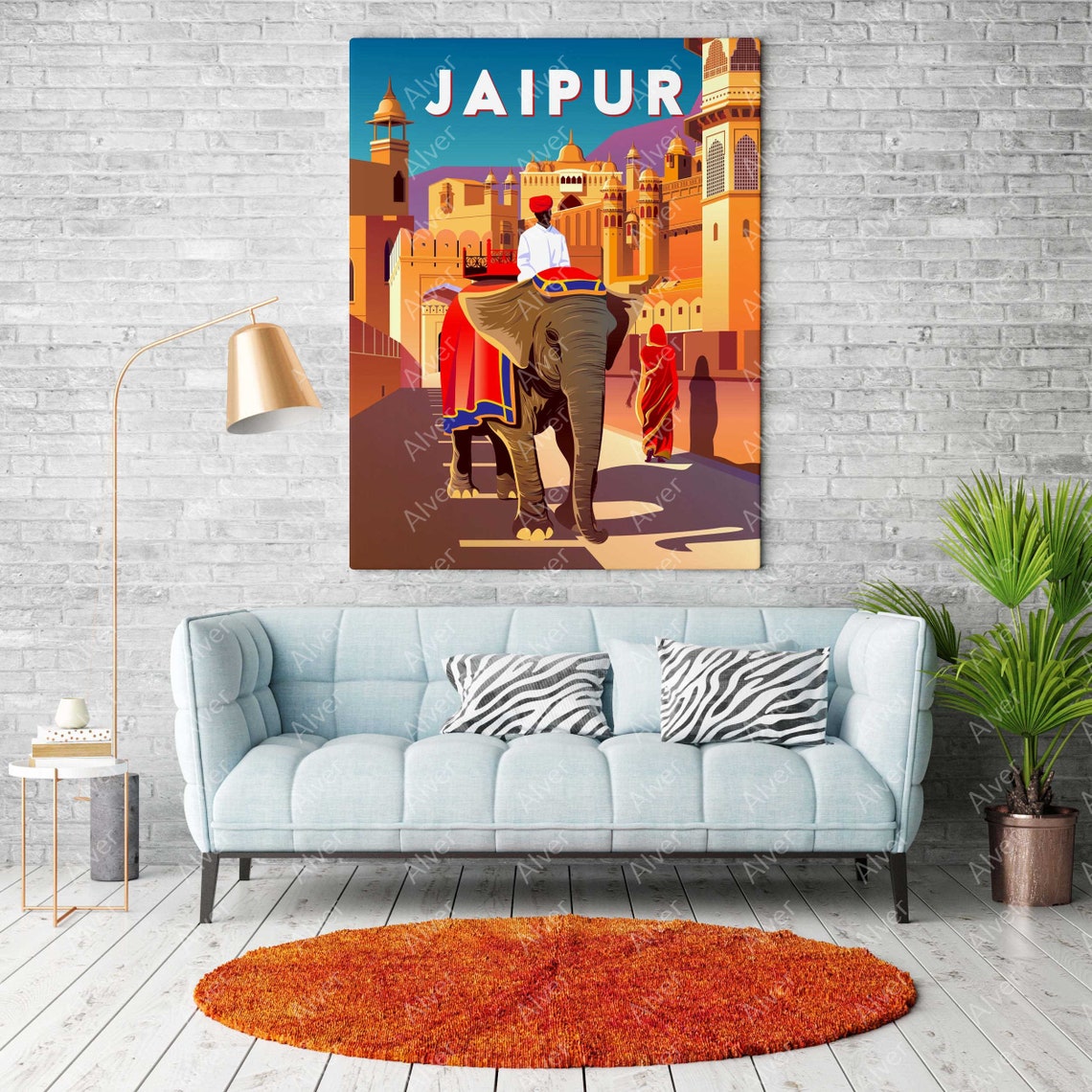 Jaipur Royal Elephant Amber Palace Pink City Retro Travel Poster - Image 2