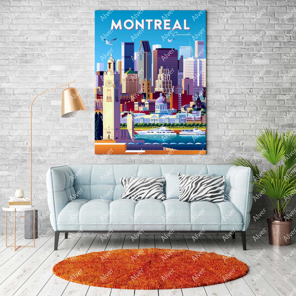 Montreal Canada Skyline Clock Tower Harbor Boats City Travel Poster - Image 2